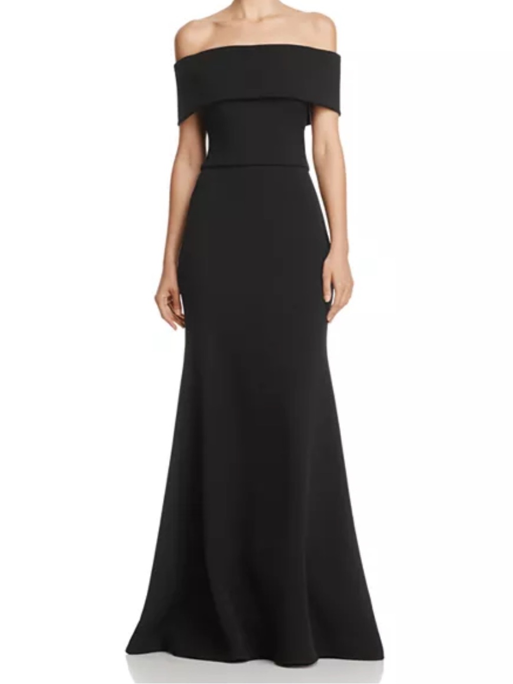 NWT AQUA Off-the-Shoulder Black Scuba Crepe evening gown